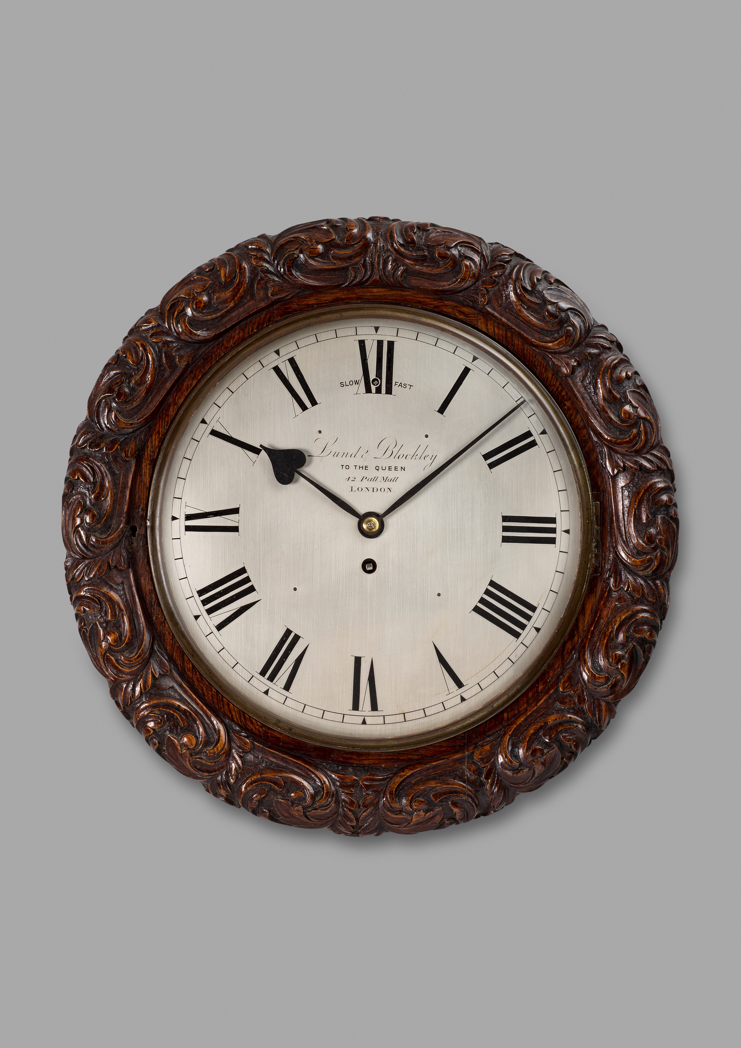 VICTORIAN ANTIQUE OAK CASED WALL CLOCK BY LUND & BLOCKLEY OF LONDON